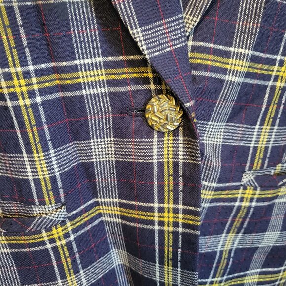 Lucia Vintage Women’s SZ 14 Purple & Yellow Button Down Blazer w/ Shoulder Pads - Picture 2 of 7